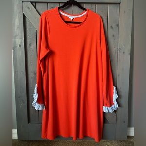 Crown & Ivy orange dress with ruffle sleeves